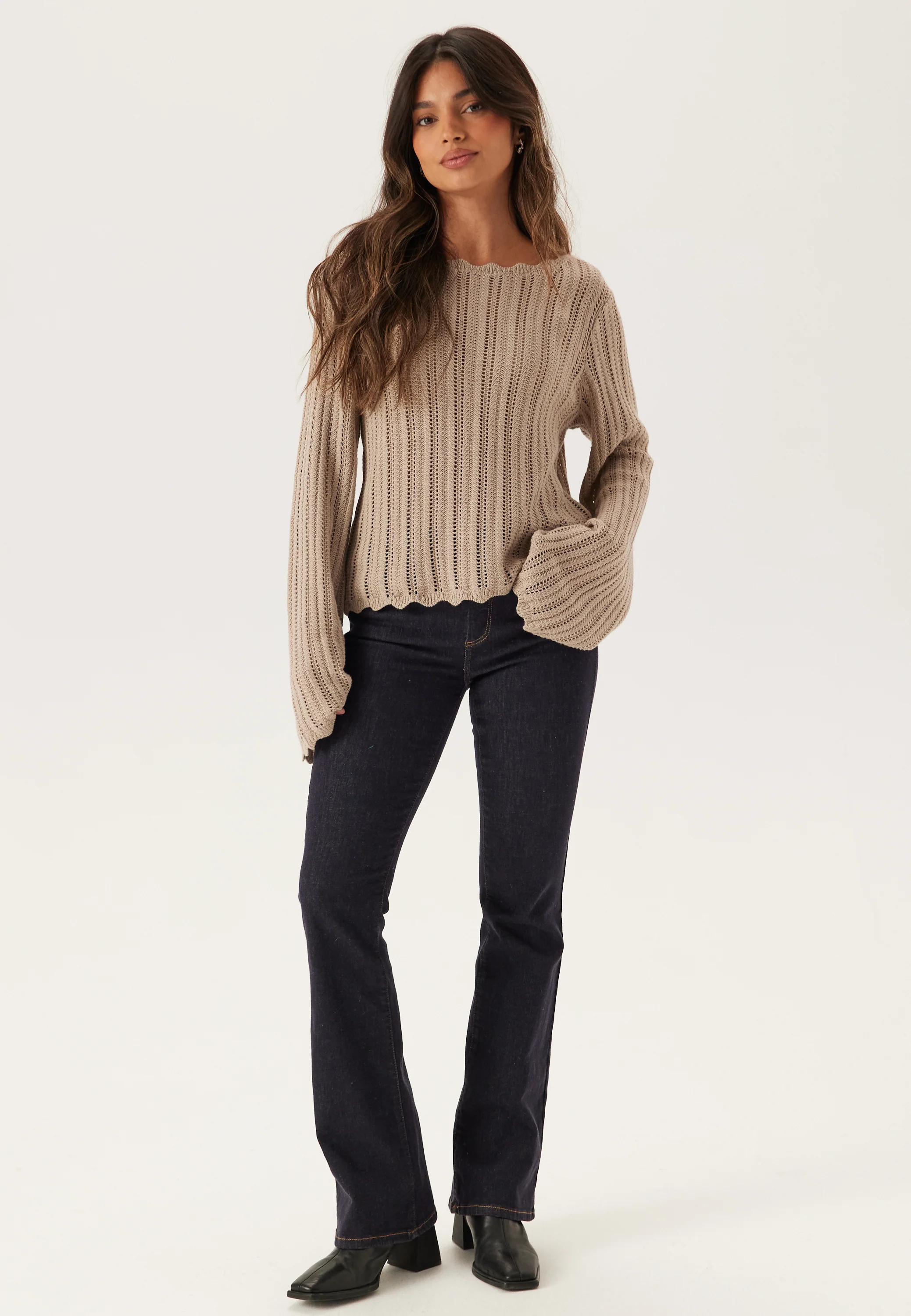 Boat Neck Structure Knitted Sweater - Image 3