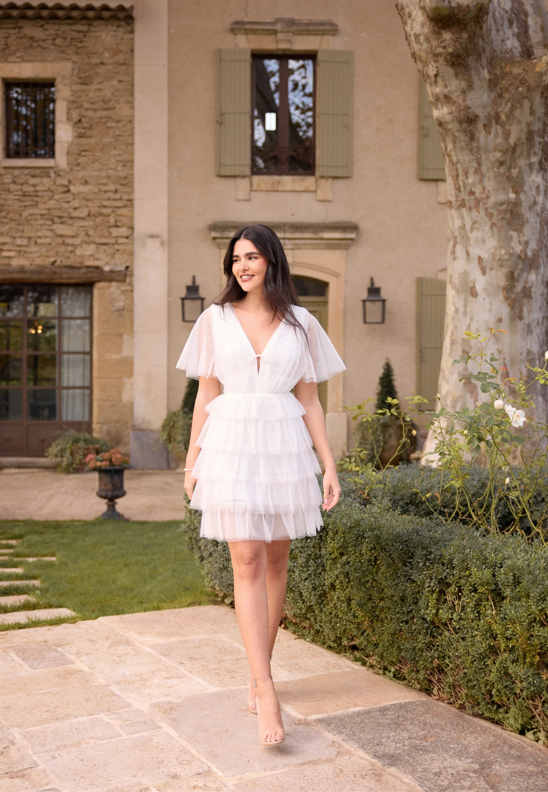 Deep V-neck Tulle Dress - Image 4