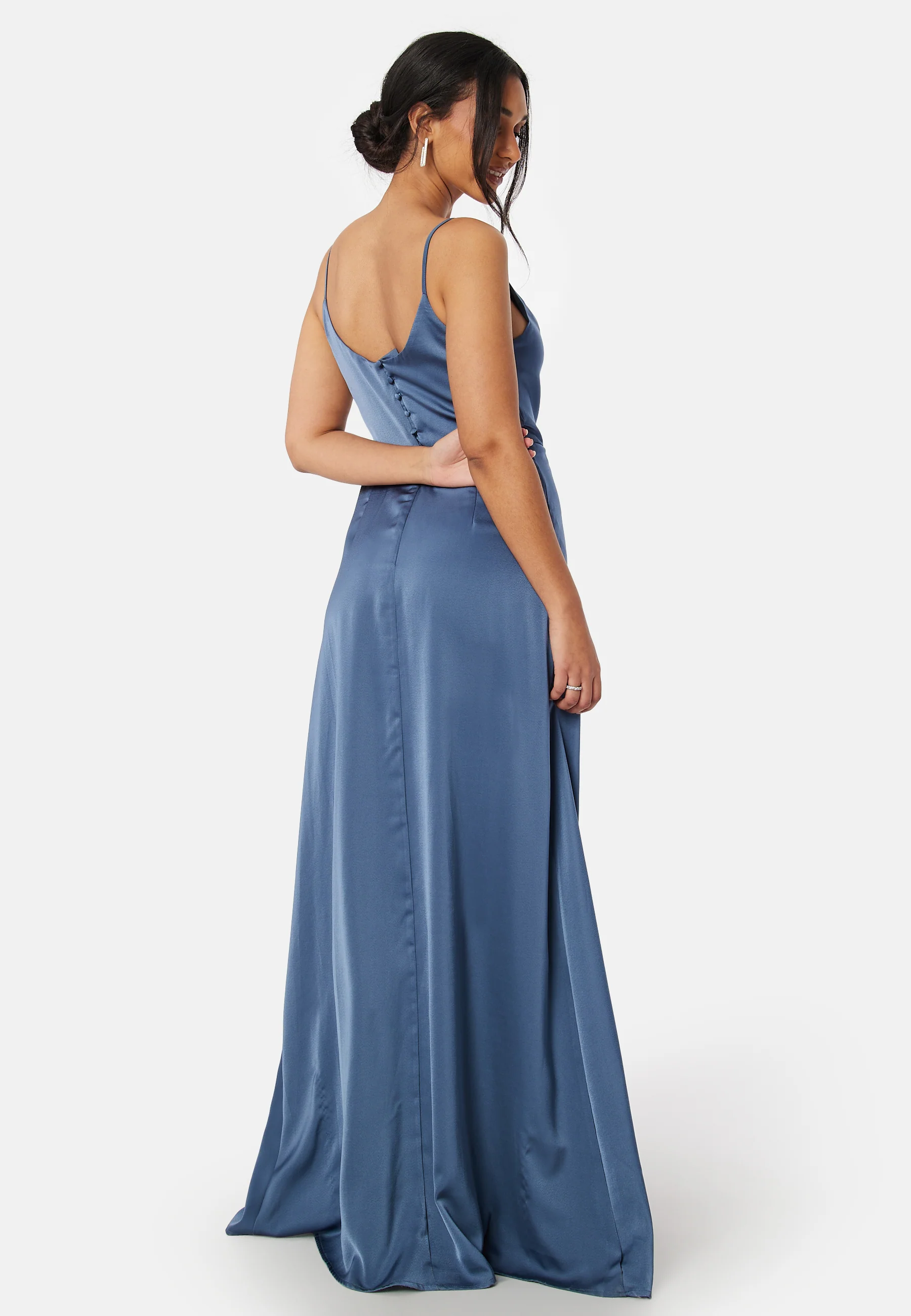 Waterfall High Slit Satin Gown - Image 3